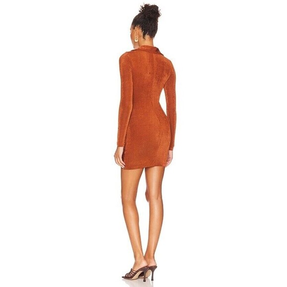 Revolve Superdown Penelope Long Sleeve Ruched Dress Metallic Gold Size XS NWT - Picture 7 of 7